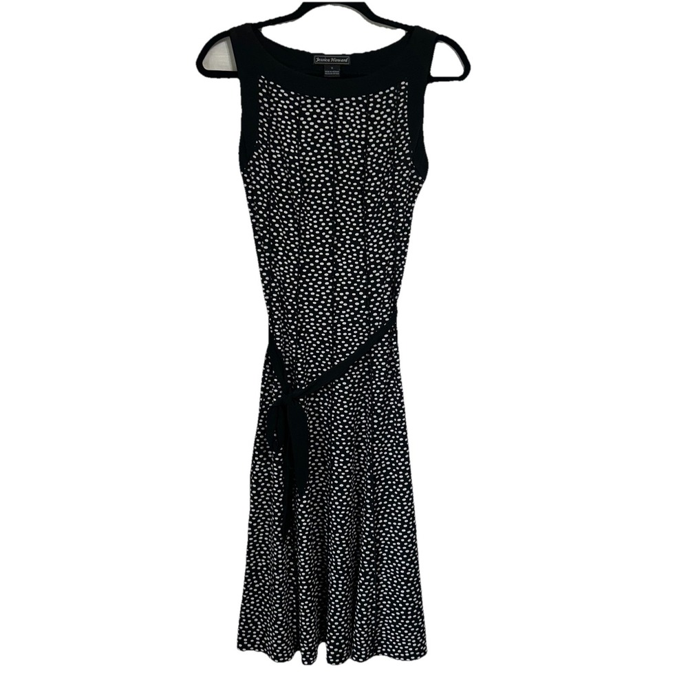Jessica Howard Womens Black Polka Dots A Line Dress Sleeveless Back‎ Zip Size 6